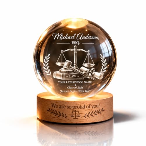 V-DECORPARKS Personalized Law School Graduation Light Custom Crystal Ball Night Light for Lawyers Lawyer Graduation Gift School Keepsake Unique Legal Gift for Law Graduates