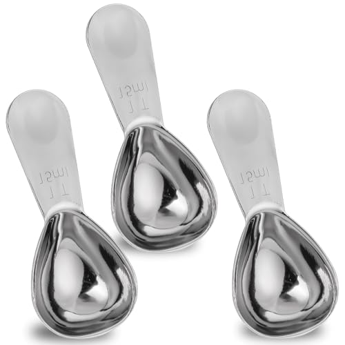 Dimeho 3pcs Coffee Scoop Tablespoon Metal Measuring Spoon, sliver 15ml