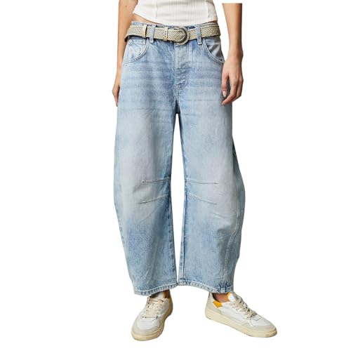 M&Catree Mujer Vaqueros Baggy Trousers Barrel Jeans Cintura Alta Wide Leg Y2K Pantalones de Mezclilla - Azul Claro, L