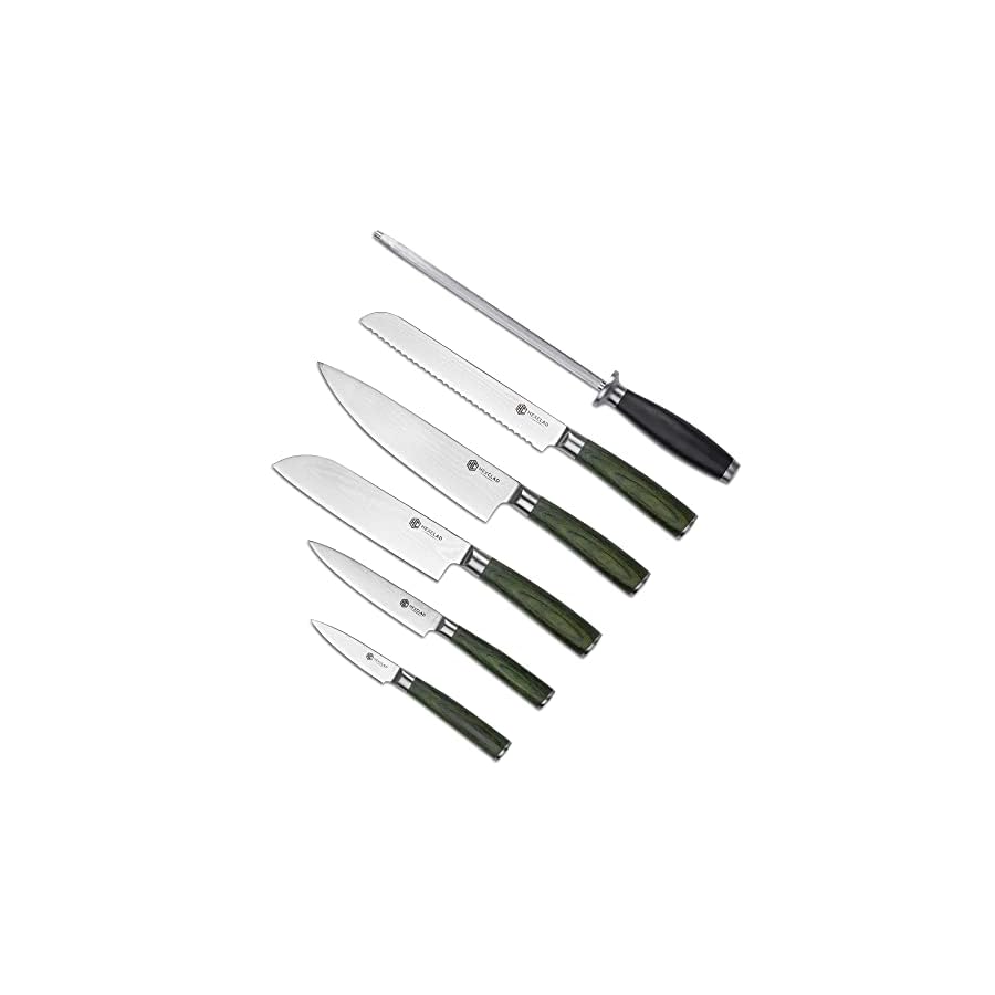 HexClad-6PC-Essential-Kitchen-Knife-Set-Full-Tang-Japanese-Damascus-Stainless-Steel-Knife-with-Pakkawood-Handle-Comes-with-All-Purpose-Chefs-Knife-Santoku-Knife-Serrated-Knife-Utility-Knife HexClad Essential Knife Set, 6-Piece, Japanese Damascus Stainless Steel Blades, Full Tang Construction, Pakkawood Handles