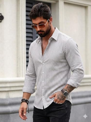Image of Striped Casual Regular Fit Shirt for Men| Men Full Sleeve Shirt