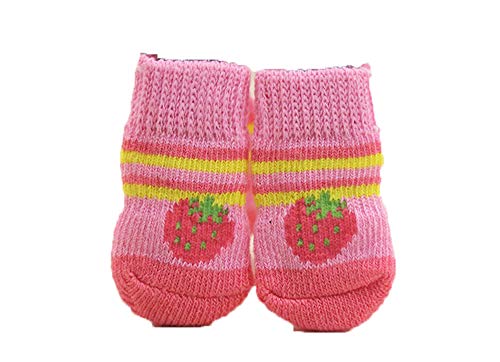 aibushishou Anti-Slip Dog Socks Paw Protection (L, Pink Strawberry)
