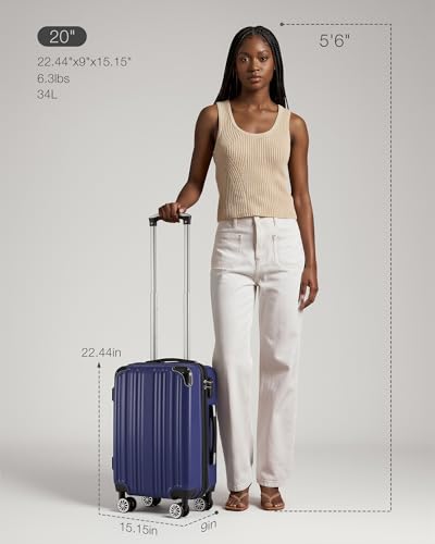 Image of Coolife Carry On Luggage, Suitcase with Durable and Lightweight, carry on suitcase with PC+ABS Hardshell, Dual Spinner Wheels, TSA Lock, and YKK Zipper(navy new, S(20in) carry on)