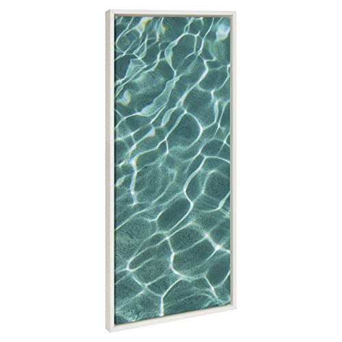 Kate and Laurel Sylvie Pool Days Framed Canvas Wall Art by Rachel Bolgov, 18x40 White, Light Coastal Underwater Pool Days Wall Decor Artwork