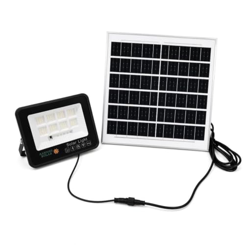 Image of Aarmee Solar Flood Light 60W with 96 LED Chips, 5W Peak Brightness, 3.2V 5000mAh LiFePO4 Battery, 8-12 Hours Backup, Remote Control, Auto On /Off, Outdoor Wall Light for Home, Garden & Gate