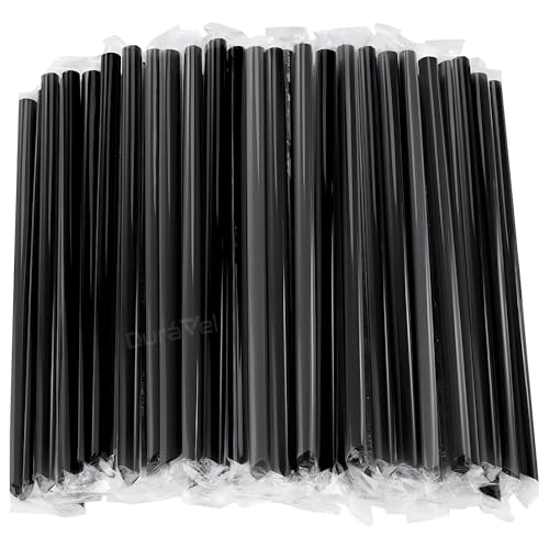 Duravel Black Plastic Drinking Straws Individually Wrapped 11mm x 210mm 100 Pieces