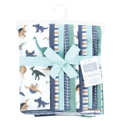 Image of Hudson Baby Unisex Baby Cotton Poly Flannel Burp Cloths Bundle, Dino Friends, One Size