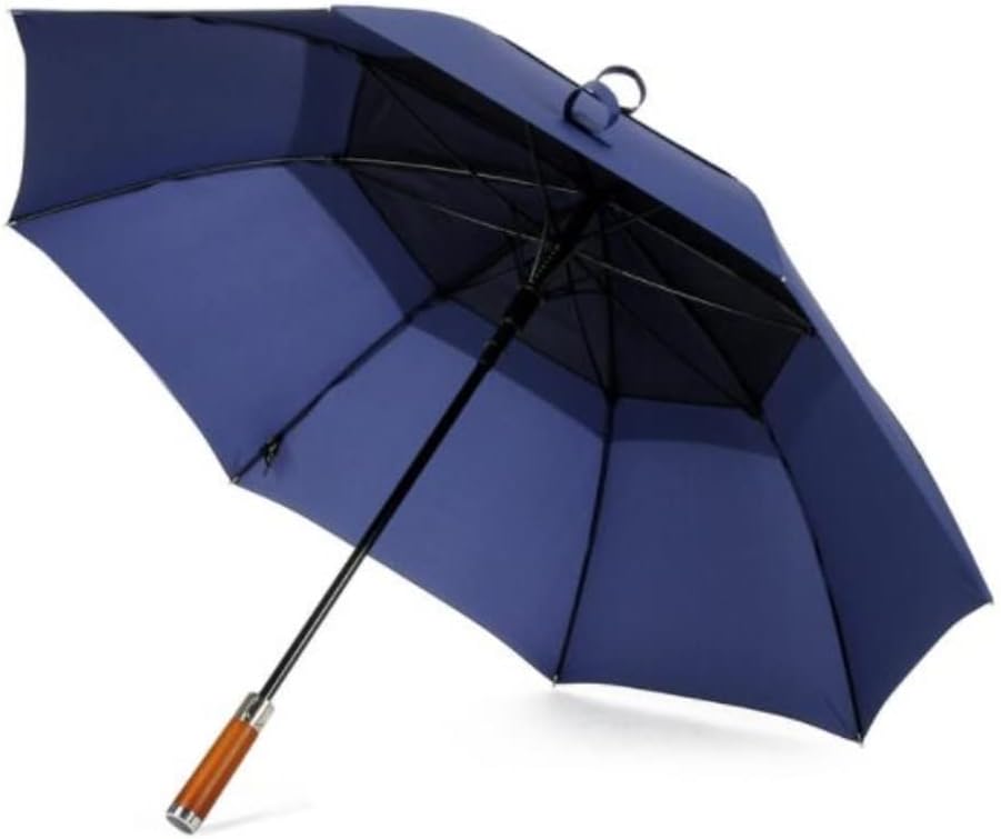Windproof Travel Umbrella Automatic Open Golf Umbrella Windproof Large Stick Umbrella Wooden Handle Retro Business Vented Rain and Sun Umbrella Stand up to Snow，Blue