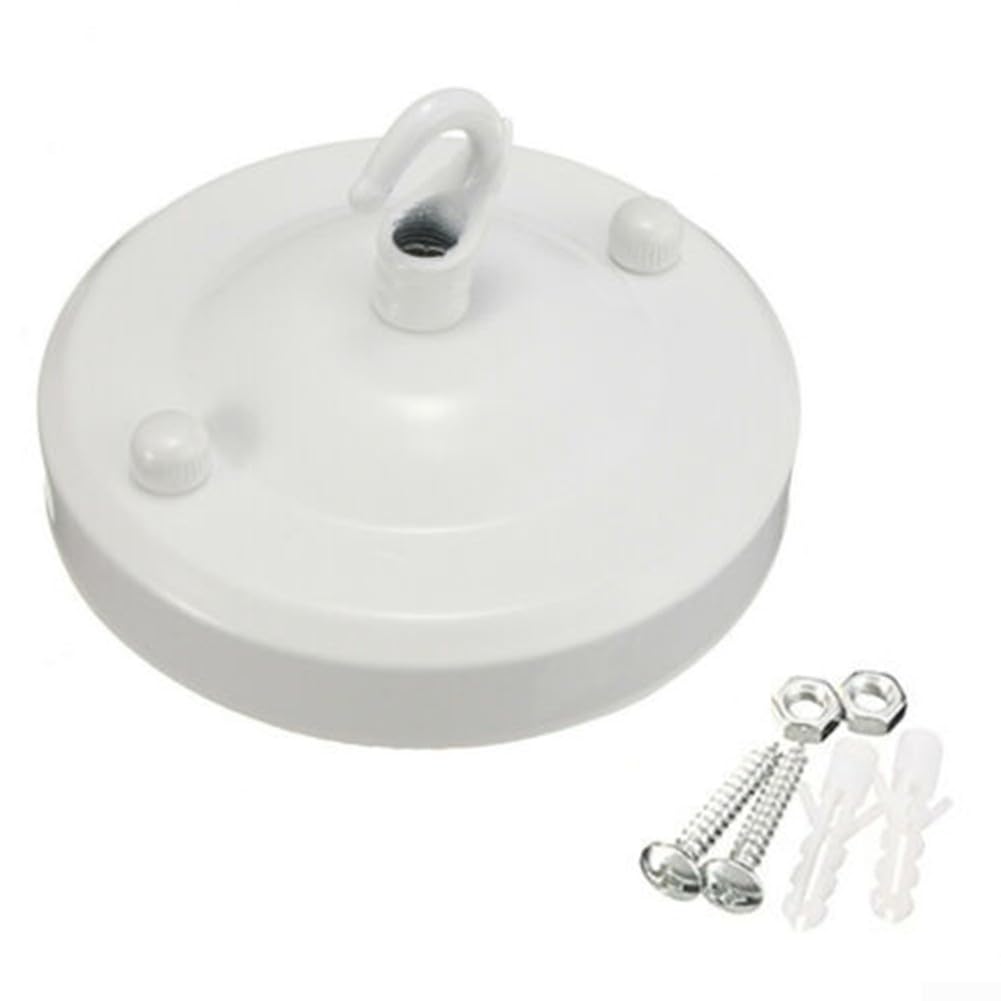 Decorative Vintage Ceiling Rose Hook Plate for Pendant Lamp or Chandelier, Heavy-Duty 10kg Load Iron Canopy Kit with Rust-Resistant Finish, Complete with Screws and Cap Nuts(White)