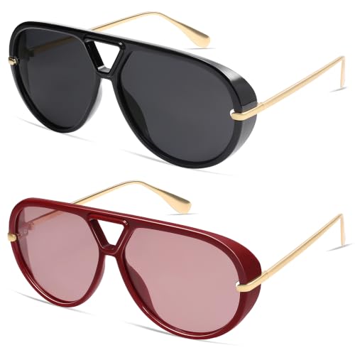 Image of VANLINKER Oversized Trendy Polarized Aviator Sunglasses for Women Men Retro Round Sunglasses Vintage Shield Shades VL9798