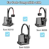 Savi 8210 wymienne nauszniki, kompatybilne z Plantronics Savi 8210 Savi 8220, bezprzewodowe nauszniki, skóra proteinowa, pianka o wysokiej gęstości, czarne