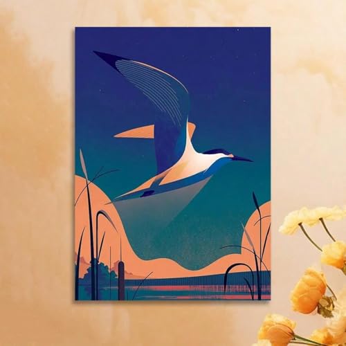 Toile oiseau bleu volant décoration murale grand format pour grand salon lumineux
