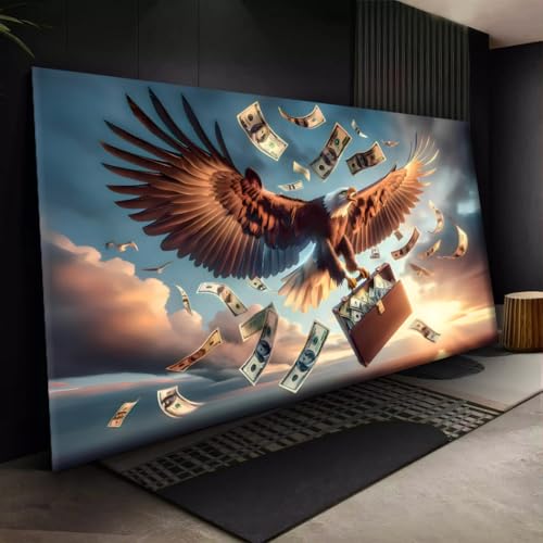 Quadro Decorativo Aguia com Maleta de dinheiro Sala Quarto Escritório Fácil Fixação com Fita Dupla F