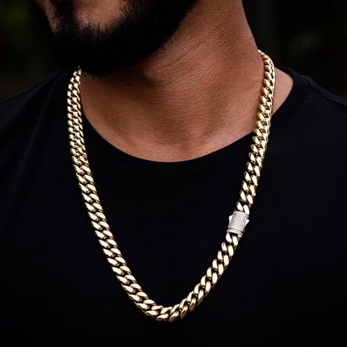 CG&KYGG 12mm Miami Cuban Link Chain 14K Real Gold Plated Stainless Steel Gold Necklace for Mens Womens (Double-sided Iced Out Clasp)4