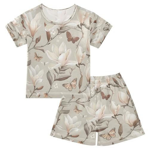 senya Short Sleeve Pajamas Sets Summer Cotton Sleepwear Vintage Magnolia and Butterflies