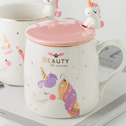 Taza Unicornio Taza de café de cerámica linda con una encantadora cuchara de unicornio, Copa de la mañana Café Novedad… - Imagen 3