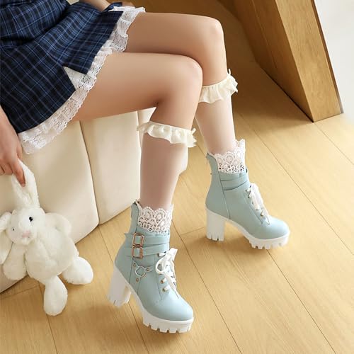 Bellirala Women Platform Boots Cute Kawaii Lolita Boots Lace Bow Chunky High Heels Gothic Buckled Platform Ankle Booties Zipper Punk Cosplay Shoes4