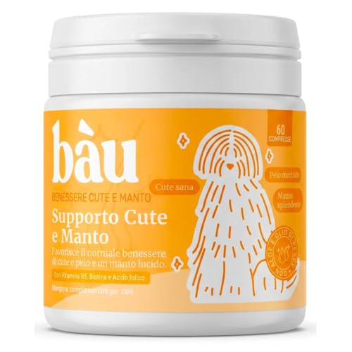 Bau Rimedio Dermatite Cane Anti-Prurito Allergie Stagionali, Alleviano Il Prurito Cane, Ingredienti Naturali per la Salute della Pelle del Cane, Ideale per Cani con Pelle Arrossata (60cps)