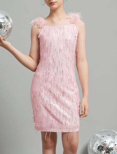 EXARUS Girls Sequin Fringe Dress Sparkling Tassel Sleeveless Bodycon/A-Line Splice Furry Strap Party Special Occasion2