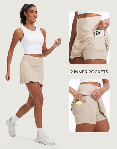 Image of M MOTEEPI 14 inch Scalloped Hem Skorts for Women with Pockets High Waisted Tennis Golf Athletic Skirt with Shorts 2026