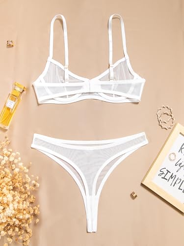 Image of Lilosy Sexy Mesh Sheer Underwire Push Up Lingerie Set Lingerie Set