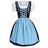 Trachtenmode Mini Dirndl 2-TLG. Weiß Blau mit passender Schürze Damen Dirndl Kleid für Frauen Trachtenkarneval Bayerisches Oktoberfest