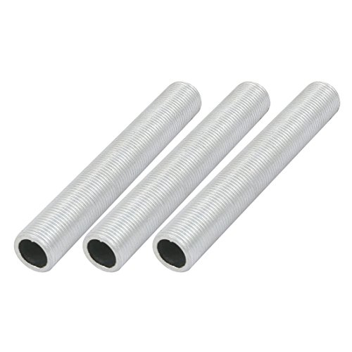 Image of uxcell Lamp Pipe Nipple, M12 Thread 80mm Length Hollow Lamps Repair Part Hardware for Lamp Lights, Zinc Alloy Silver Tone, Pack of 3