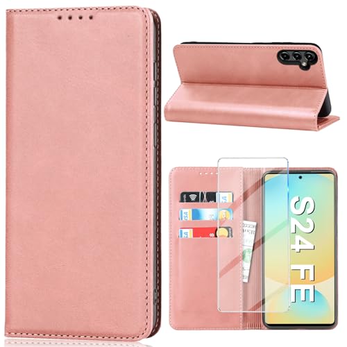 Coque Samsung S24 FE 5G antichoc avec porte-carte et support vidéo rose