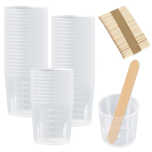 Messbecher Klein 30ml Kunststoff 50 Stk Mini Mischbecher ml Kleiner Messbecher Farbmischbecher mit 50 Stk Holzstäbchen für Mischen Farben Epoxiden