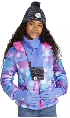 Hurley Kids' One and Only Beanie, Scarf and Glove Set, Purple & Black, 8/203