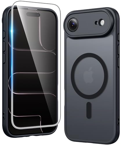 Image of FNTCASE for iPhone Air Case Matte: Magnetic Phone Cases with Screen Protector Drop Proof Compatible with Magsafe Slim Anti Yellowing Rugged Protective Translucent Cell Phone Cover (C-Black)
