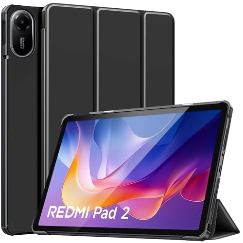 TiMOVO Funda para Xiaomi Redmi Pad 2 2025, Funda Delgada Ligera con Base Rígida Compatible con Redmi Pad 2 Tablet 11 Pulgadas, Soporte Triángulo Ajustable, Auto Activación/Reposo, Negro