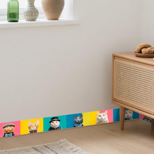 Image of Nuxovilar Stylish Cat Peel Stick Wall Border PVC 3.94x16.4' | Wall Trim, Molding Decal, Peel Stick Border, Adhesive Frame, for Bedroom, Kitchen, Living Room (Stylish Cat)