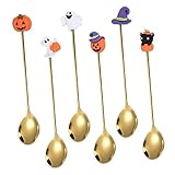Homoyoyo 6pcs Halloween Stainless Steel Dessert Spoons Unique Charms Pumpkin Witch Hat for Party Tableware and Family Gatherings