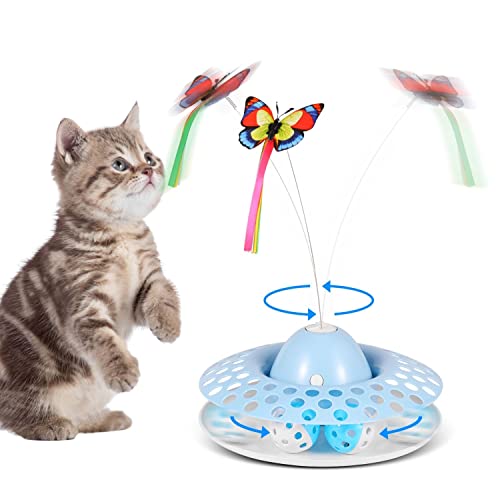 Flexzion Butterfly Cat Toy 2in1 Interactive Cat Toys for Indoor Cats Electronic Automated Cat Toys and Kitten Toys Rotating Flutter Bug with Ball Track Enrichment and Exercise for Kittens and Cats