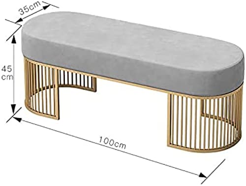 Banc à chaussures moderne en velours gris et lignes métalliques épurées