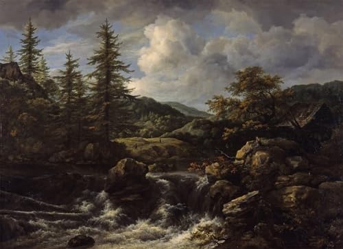 Tableau paysage boisé avec cascade pour habiller un mur vide toile 60x90cm