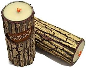 Islamic Hajj Haji Gift Handcrafted Candle with Besmellah Bismillah - In the Name of God - (Qty 1 per order) Wood Tree-Trunk Like Shelf Table Decor - 8"