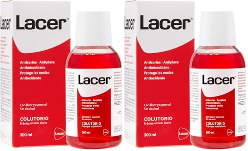 COLUTORIO LACER - Colutorio 200ml, Larga Duración, Previene Caries, Enjuague Bucal Diario, Sin Alcohol, Sin Gluten, Elimina la Placa Bacteriana (Paquete de 2)
