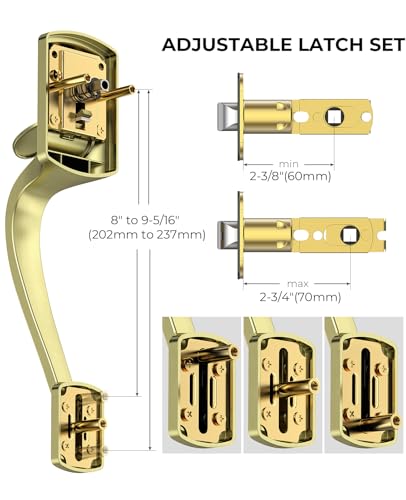 Image of Gold Front Door Handle No Lock, Heavy Duty Front Door Lock Set | Brass Exterior Door Handle No Lock for Every Deadbolt, Zinc Exterior Door Lock, Entry Handleset, Easy Install, Universal