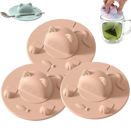 Adorno para Taza de bolsita de té, Soporte y exprimidor de Silicona para bolsitas de té de 4 Pulgadas con Tapa para Taza con Soporte para bolsitas de té, para café, té con Leche (#B-3PC)