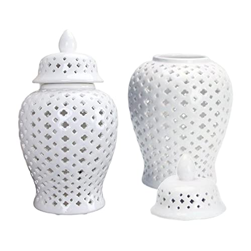 Gralara 2 Pieces Ceramic Ginger Jar with Lid Decorative Display Jars Lattice Jar Crafts for Countertop Decor, Room and Decoration
