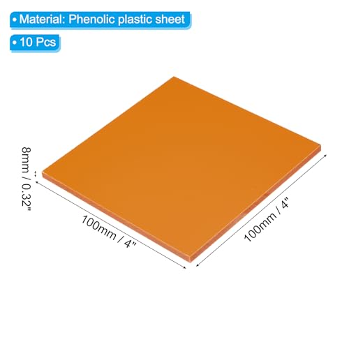 Image of PATIKIL Orange Phenolic Sheet, 10pcs 100x100x8mm Laminated Resin Plate Board PCB Sheet for Electrical Electronic Fixtures DIY and Crafts