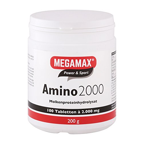 Megamax Amino 2.000 Aminosäuretabletten 100 Tabletten reines Molkenproteinhydrolysat - Amino Komplex mit (BCAA & EAA) inkl. 7 essentiellen Aminos - Muskelaufbau, für Kraftsport und Bodybuilder
