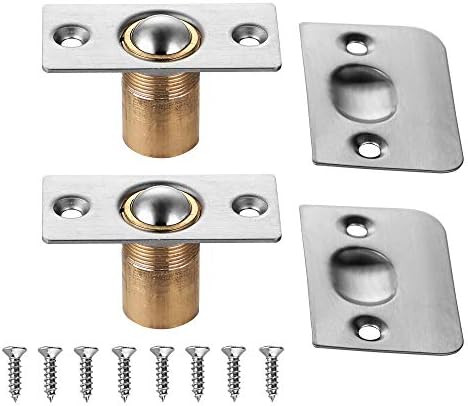 JQK Closet Door Ball Catch Hardware, Stainless Steel Catch Adjustable with Strike Plate, Brushed Satin Finish 2 Pack, HBC100-P2