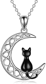 YFN Celtic Moon Cat Necklace for Girls Sterling Silver Cat Pendant Irish Jewellery Gifts for Women Mother Daughter Sister