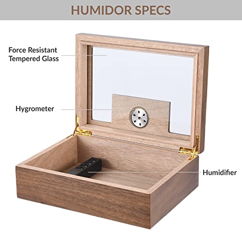 Humidor Black Walnut Love “U” Wood Storage Box (10-20 Capacity) With Hygrometer And Humidifier #TOP1