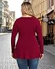 TIANZHU Plus Size Tops for Women Wrap V Neck Babydoll Shirt Long Sleeve Tunic Top Dressy Loose Blouse Mujer Blusas Button Flannel Outfit Halloween Fashion Womans Plaid Club Top, Wine Red, 4XL #2