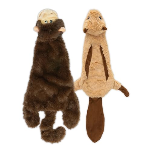 Image of Best Pet Supplies 2-in-1 Fun Skin Stuffless Dog Squeaky Toy Monkey & Squirrel, Medium | PT43T-45-S