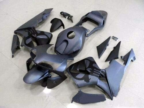 FocusAtOne Matte Black with Skull Complete Fairing Bodywork Painted ABS Plastic Injection Molding Kit w/Tank Cover for 2003-2004 Honda CBR 600 RR CBR600RR 600RR F5